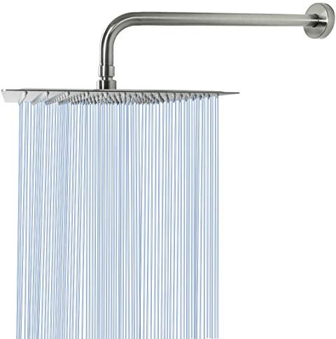 NearMoon Square Rain Shower Head With Extension Arm, Large Stainless Steel Rainfall Shower-Waterfall Full Body Coverage (12 Inch, Nickel)