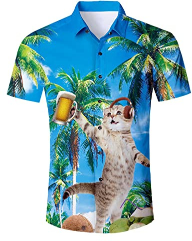 TUONROAD Chemise Hawaienne 3D Funky Hawaii Shirt Manches Courtes Chemise de Plage Casual Ete Aloha Chemise Homme M