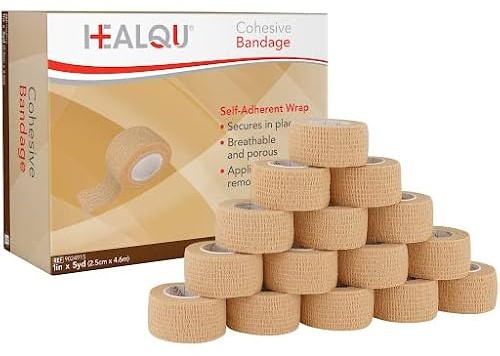 HEALQU Self Adhesive Bandage Wrap – Cohesive Tape for Athletic & Sports - 1 x 5 Yard Self Adherent Medical Tape, Flexible, Waterproof Elastic Bandages for Wrist & Ankle Vet Wrap for Dogs (Box of 12)