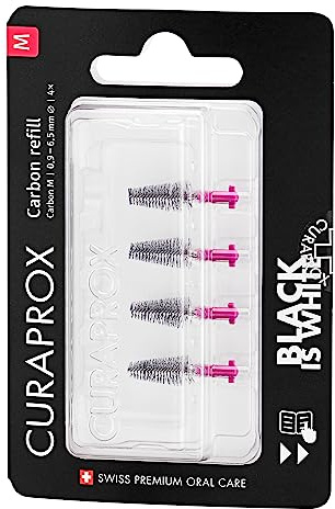 Curaprox Spazzolino interdentale Ricariche carbonio-Taglia M, a forma di cono Ultra-fine filamenti per efficace rimozione della placca / 4-Pack/Progettato in Svizzera/Rosa