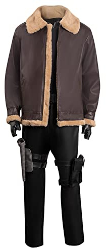 Taeyue Leon Scott - Disfraz de juego para hombre, traje de cosplay de cuero marrón, biodeligro Leon S Kennedy, conjunto de abrigo para Halloween, carnaval, talla S