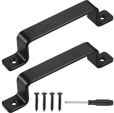 JIZZU 2 Stück Vintage Gusseisen Türgriffe 190 x 25 mm, Türgriffe Schwarz mit 4 Schraube für Tore, Scheunen und Schuppen Türen