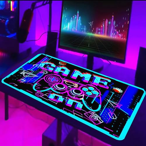 BVI BOOMERVIVI Großes Gaming Mauspad, 800 x 300mm Schreibtischunterlage Fluoreszenz verbessert Geschwindigkeit Präzision Fransenfreie Ränder rutschfest für Kabellose Maus, Laptop, PC-Büro (Game ON)