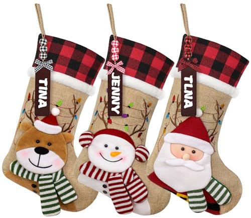 ASTNIC 3 Stück Weihnachtsstrumpf Set, Personalisiert 18 Inch Großer Nikolausstrumpf mit Namen,Hängende Socke Candy Geschenk Taschen für Weihnachten Familienfeiertage Kamin Weihnachtsbau Dekoration