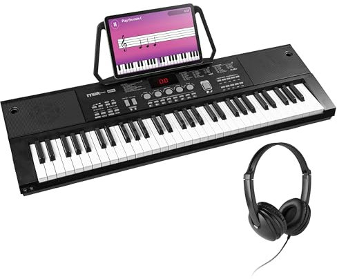 MAX KB15 - Keyboard Piano mit 61 Tasten, E Piano mit Mikrofon und Kopfhörer, 8 Stunden Akku, LCD Display, 70 Songs, Klavier Keyboard für Anfänger, 26 Klangarten, 8 Percussion, USB-C