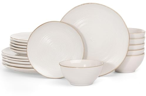Richmount Tempus 18-Piece Dinner Set, Irregularly Shaped Swirl Stoneware Plates and Bowls Set, Dinner Sets for 6 People, Dinner Plates/Dessert Plate/Soup Bowl, Ceramic Dinnerware Sets, Light Cream
