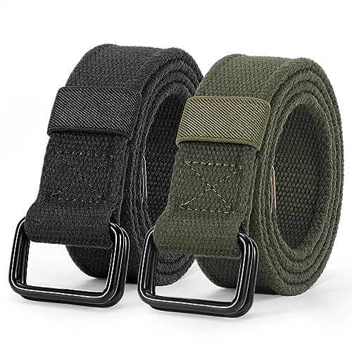 JASGOOD Men Canvas Fabric Belts Casual Web Cloth Belts with Black Double Ring Buckle 2 Pack