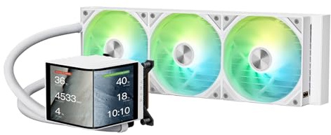 TRYX Panorama 360 ARGB White 360mm AIO 6.67'' AMOLED Curved Screen 3D Anamorphic Effect Customizable AIO Cooler 360mm Asetek 8th Gen V2 320w TDP Pogo-Pin ARGB Fan Intel LGA 1851/1700 AMD AM5/AM4