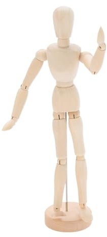 HAC24 Gliederpuppe aus Holz Natur 33 cm mit Ständer Beweglich Mannequin Zeichenpuppe Zeichenfigur Gelenkfigur