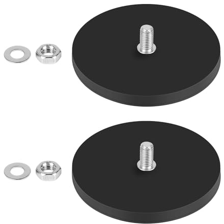 SWAWIS 2 Piezas Imanes de Neodimio Recubiertos de Goma Ø 88mm, Imanes Neodimio Potentes de Goma con M8 Rosca Externa, 55Kg Fuerza de Sujeción, para Fijación de Luces y Equipos de Vehículos