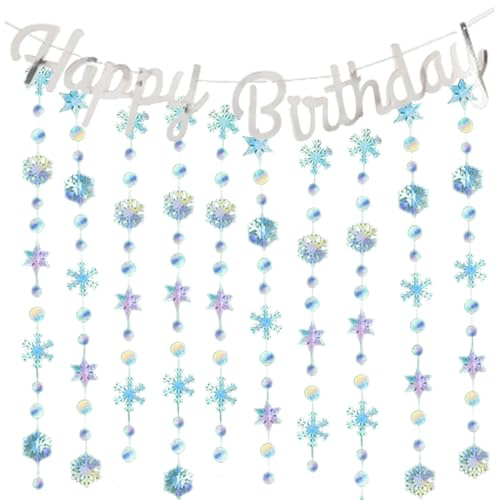 DEFGNOP 2 Guirnaldas de Feliz Cumpleaños con Copos de Nieve, Guirnalda Cumpleaños, Feliz Cumpleaños Decoración, Pancarta de Feliz Cumpleaños, Decoración de Copos de Nieve