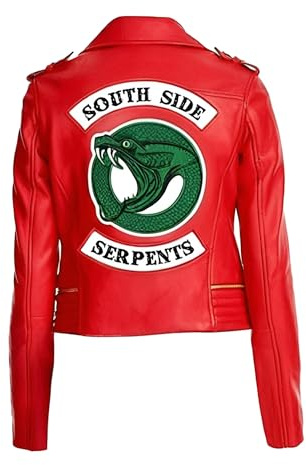 Cheryl Blossom Veste de motard emblématique en cuir véritable pour femme - Riverdale Serpents Gang Archie Comics Coat, Red Southside Surpent Veste en cuir véritable, M
