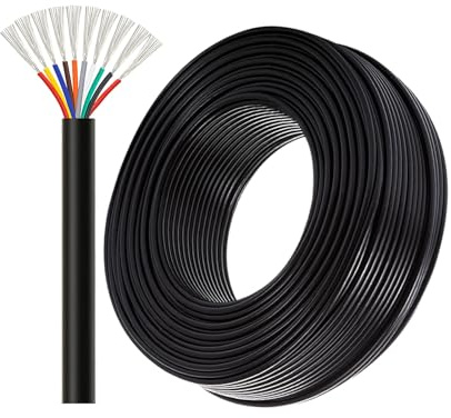 Flerledar UL-listad Strömkabel, Blyfri Förtennad Kopparkabel VW-1 300V 30-100FT Elkabel, 10 Kärnor 28AWG-18AWG Anslutningskabel(50ft,18AWG)