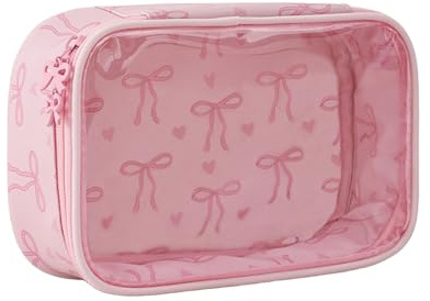 RUISPEED Clear Makeup Bag for Women Girls, Small Travel Pink Bow Cosmetic Bag, Cute Makeup Pouch for Purse, Birthday Gifts for Girlfriend, Mom, Bridesmaid (Pink Bow C)
