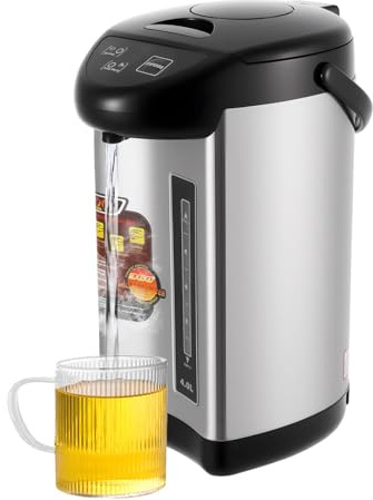 OUBUBY 4 liter varmvattensdispenser 750 W tevattenkokare glöggvinkokare med termostat, 3 mängder varmvattenautomat Thermopot varmvattenberedare för kök och kontor (svart)