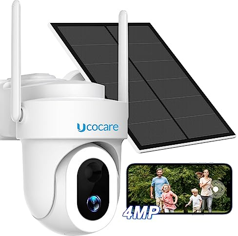 UCOCARE 4G LTE Cellular Security Camera Solar, No WiFi Outdoor Camera with SIM Card, 4MP HD 360° Pan Tilt, Color Night Vision, Motion Alerts, Off-Grid Camera for Farm Ranch Cabin Construction Site