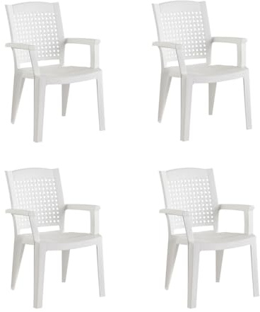 SP Berner SHAF - Lot de 4 chaises - Jardin extérieur et terrasse - Plastique recyclé résistant aux UV - Empilables - Modèle métal - Blanc