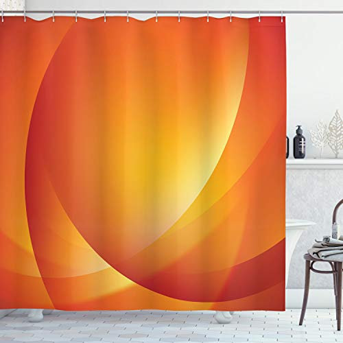 ABAKUHAUS Orange Duschvorhang, Bunte Twist Linien, Stoffliches Gewebe Badezimmerdekorationsset mit Haken, 175 x 200 cm, Orange und Gelb