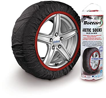 Bottari Calze da Neve Omologate Italia Arctic Socks, 2 Calze, Taglia L, Nero, Catene da Neve Tessili per R14 - R20 (Misure per Pneumatici Dettagliate all'Interno)