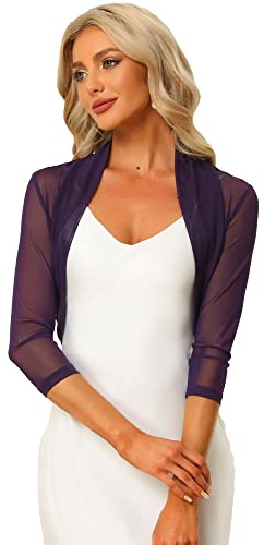 Allegra K Mesh Sheer Cardigan for Women 3/4 Sleeve Cropped Bolero Shrug | Open Front, Ruched Back, Shawls and Wraps for Evening Dresses, Sheer Bolero 2026