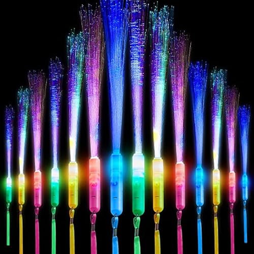 Leuchtwedel,20 Stück LED Leuchtstab Glasfaser, Leuchtstäbe Knicklichter Partyzubehör,3 Modi Bunt blinkende LED-Leuchtstäbe, Leuchtstab Kinder, Party Mitgebsel Kindergeburtstag für Weihnachten (A)