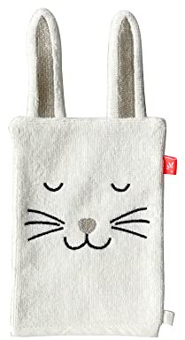 kikadu Bio-Baumwolle Hippo Waschlappen für Kinder, 20x14cm, Maschinenwäsche 40° (Hase Cremeweiß)