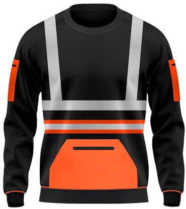 trending babz Sweat-shirt haute visibilité pour homme - Contraste - 2 tons - Haute visibilité - Vêtement de sécurité - Col rond - S/XXL, Orange et noir., XL