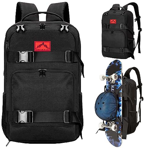 GoHimal Skateboard Backpack,17in Laptop Bag for Men&Women(Black)