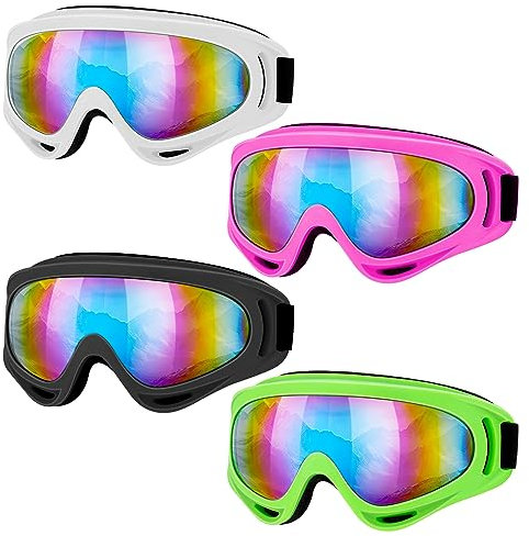 Jostift 4 Stücke Skibrille,Snowboard Brillen für Männer Frauen Kinder,Ski Snowboard Brille,UV-Schutz Anti-Fog-Skibrille,Motocross Brille Helmkompatible für Männer Frauen Jungen Mädchen