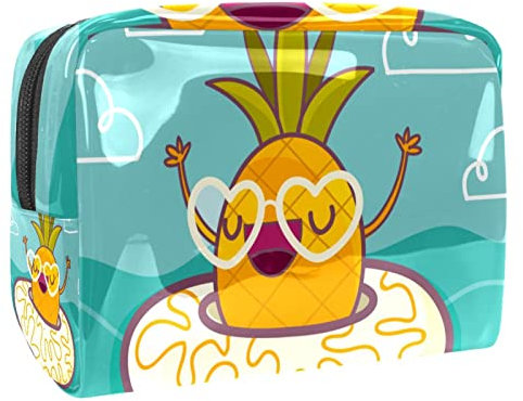 Funny Pineapple with Lifebuoy Cosmetic Bag for Women, Travel Toiletries Bags Large PVC Makeup Handy Pouch Organiser with Zipper