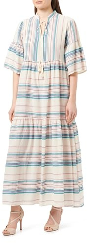 EYOTA Abito a Righe Maxi NAN, Rosa Turchese Bianco Lana, S Donna