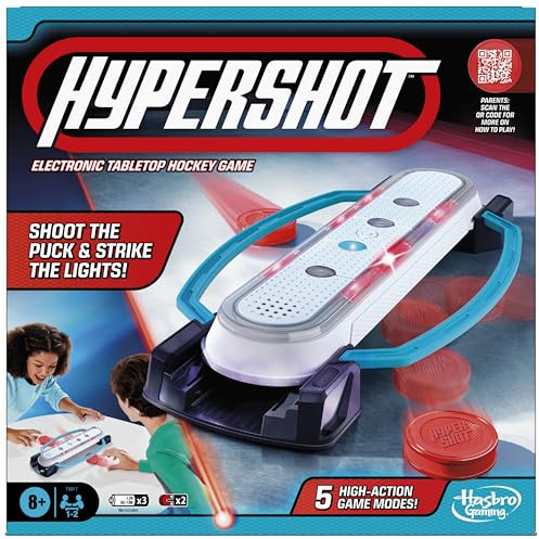 Hasbro Gaming Hypershot Electronic Table Hockey Game, 5 Games in 1, Music, Lights & Sounds 8+ 1 to 2 Players Board Games for Kids
