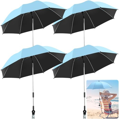 Hosuly Paquete de 4 paraguas para silla con abrazadera, universal, ajustable, protección UV, paraguas de playa con clip para silla de ruedas, para silla de camping, sillas de patio, cochecito,