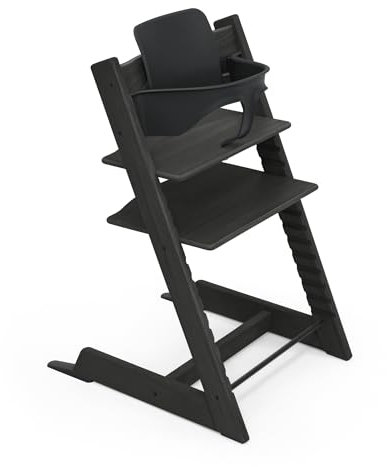 Stokke Tripp Trapp Hochstuhl, Oak Black - Inklusive Stuhl + Baby Set2 für Kinder von 6-36 Monaten - Verstellbar, ergonomisch & leicht zu reinigen