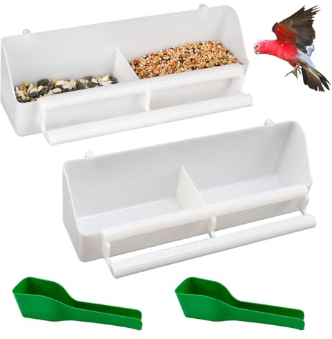 Ksvaye Mangiatoia per Uccelli e Pappagalli - 2 Pezzi Ciotola in Plastica per Cibo e Acqua con Cucchiaio