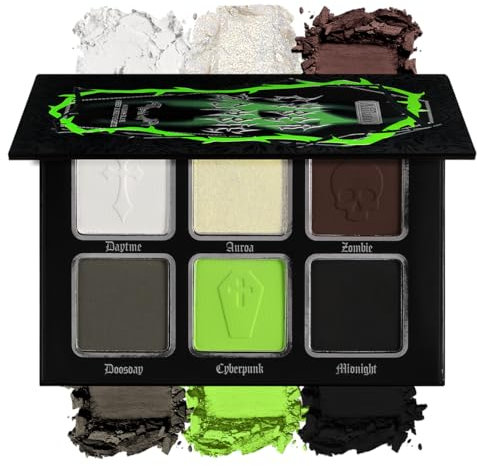 DE'LANCI Palette di ombretti nero verde, verde lime chiaro nero e bianco grigio goth ombretto tavolozza, misto opaco brillante Halloween palette di ombretti per zombie strega mostro clown, vegano