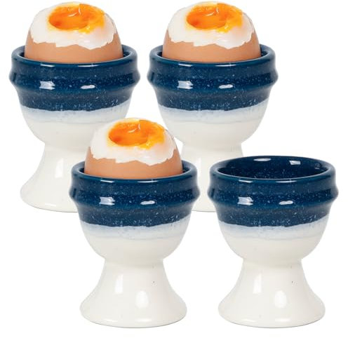 Autumnlife Lot de 4 coquetiers en porcelaine - Pour toutes les tailles - Bleu - Forme classique - Ronds - Avec surface lisse