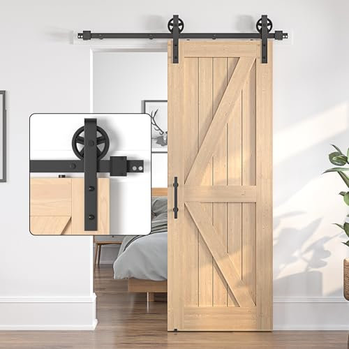 SANKEYTEW Kit de porte coulissante simple en bois avec rail de porte coulissante robuste et robuste - Grande roue (5 épissures) - 183 cm