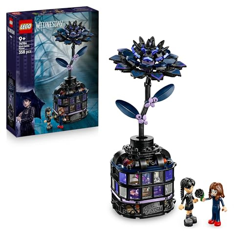 LEGO Mercredi Le Dahlia Noir - Jouet de Construction de Fleur Artificielle - Maquette Ouvrante - Décoration - 2 Mini-Poupées & Accessoires - Cadeau pour Fille, Garçon & Fans de la Série TV 76784