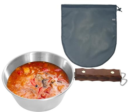 Cuenco de sopa de camping con asa, cuenco de camping | Utensilio de mochilero de 2000 ml, plato de sopa de senderismo de mezcla de acero inoxidable, vajilla de senderismo, taza de campamento