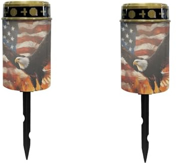 Uorisanigo USA Eagle Flag Cemetery Solar Lights for Grave Waterproof Solar Grave Lights for Cemetery 4th of July Decorations Automatic Solar Powered Flameless Candle Lights 2 Pcs