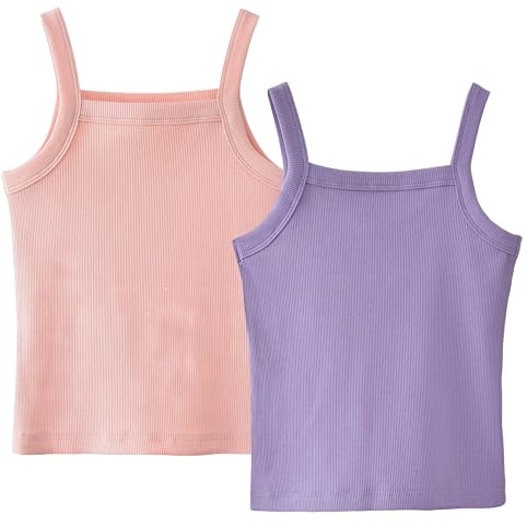 SEAUR Canottiera da ragazza con spalline sottili, canotta estiva tinta unita senza maniche, top per bambini a coste crop top, confezione da 2, 3-14 anni, 110-160 cm, 160 cm