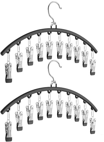 2 Stück sockenklammer Halter aus Edelstahl mit 10 Clips, 360° drehbarer Haken, platzsparend für Socken, Unterwäsche und Handtücher