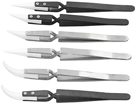 Jeanoko Set di Pinzette per Saldatura Antimagnetiche Design Inverso Durevole per Lavori di Precisione 6 Pezzi per Giunti di Saldatura, Riparazione di Circuiti Stampati in Acciaio Inossidabile e