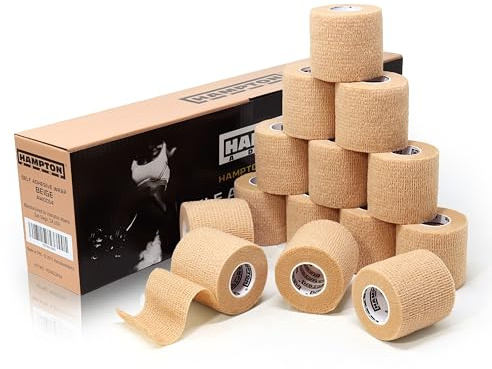 Hampton Adams | As Seen on Shark Tank | Self Adhesive Bandage Wrap (14-Pack) | 15ft | Pet Safe | Breathable Athletic Elastic Cohesive Bandage for Sports Injury Ankle Knee Wrist sprains (Beige)