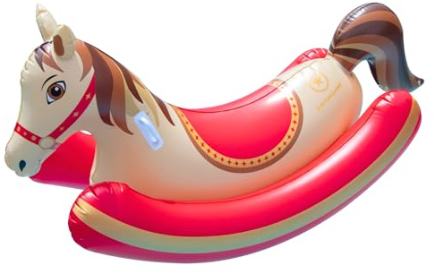 SWIMLINE Inflatable Ride-On Pool Rocker – Heavy-Duty Float with Handles & Side Bolsters for Lake, Beach & Backyard Use, Hobby Horse, Brown & Red, 81