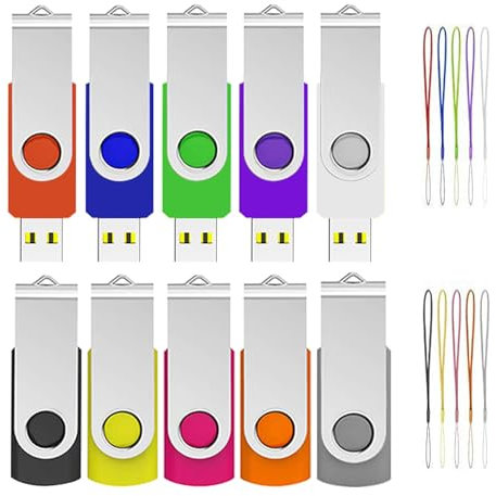 Chiavetta USB 1GB 10 Pezzi, ABLAZE Girevole Penna USB 1 GB Pennetta USB 2.0 Drive Memoria Flash con Corda (Multicolore)