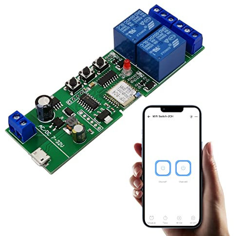 Jane Eyre 2 canali WiFi Wireless Smart Switch Relay per eWelink APP Smart Home Telecomando, interruttore momentaneo/a scatto, compatibile con Alexa Goolge Assistant