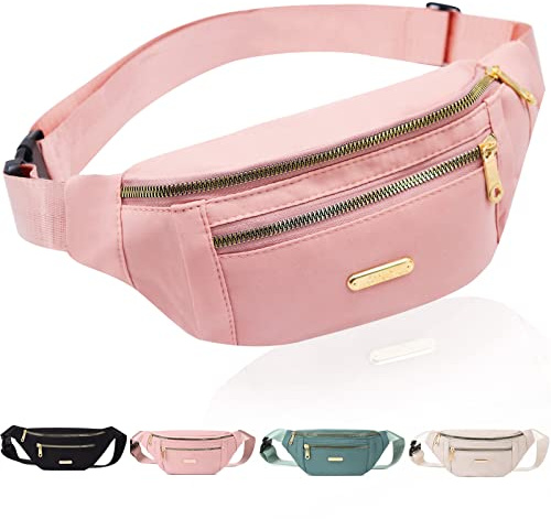 Fanny Pack Fashionable Waist Bag Casual Travel Bum Bag with 3 Zipper Pockets for Women Men Sports Running Hiking Jogging (Pink)