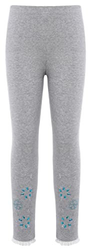 HULIJA Mädchen Leggings Einfarbig Lange Hose mit Strass Kinderhose Balletthose Tanzhose Sporthose Ballett Gymnastik Dancewear Grau 110-116